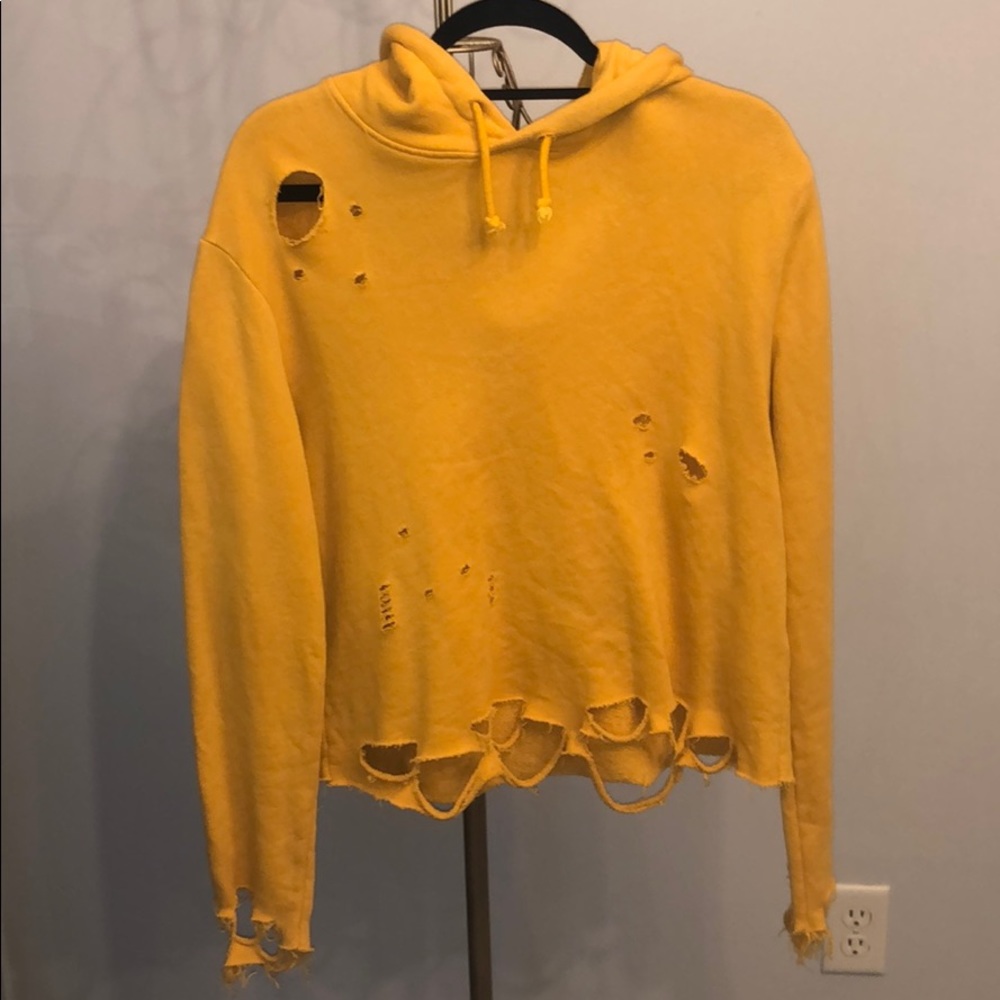 TOPSHOP Distressed Yellow Hoodie